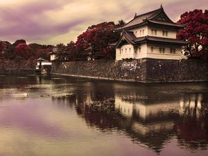 Preview wallpaper pagoda, architecture, water, twilight, landscape