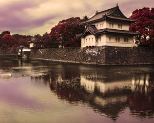 Preview wallpaper pagoda, architecture, water, twilight, landscape