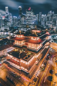 Preview wallpaper pagoda, building, aerial view, architecture, city, night, backlight