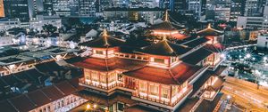 Preview wallpaper pagoda, building, aerial view, architecture, city, night, backlight