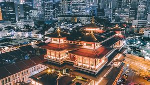 Preview wallpaper pagoda, building, aerial view, architecture, city, night, backlight