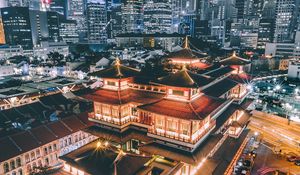 Preview wallpaper pagoda, building, aerial view, architecture, city, night, backlight