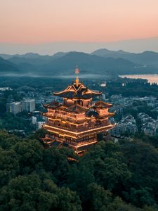 Preview wallpaper pagoda, building, architecture, temple, city, overview