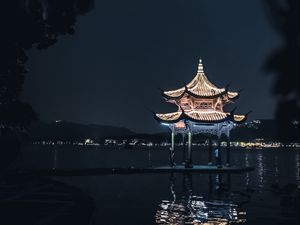 Preview wallpaper pagoda, building, architecture, night