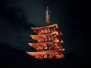 Preview wallpaper pagoda, building, architecture, backlight, dark