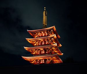 Preview wallpaper pagoda, building, architecture, backlight, dark