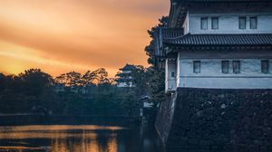 Preview wallpaper pagoda, building, architecture, river, water