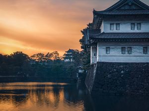 Preview wallpaper pagoda, building, architecture, river, water