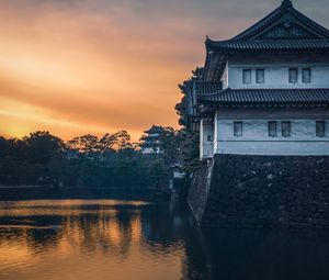 Preview wallpaper pagoda, building, architecture, river, water