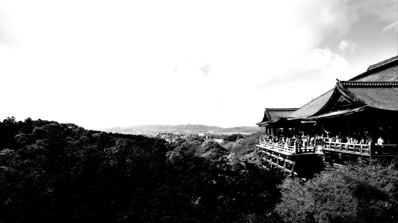 Wallpaper pagoda, building, asia, trees, bw