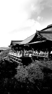 Preview wallpaper pagoda, building, asia, trees, bw