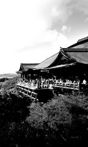 Preview wallpaper pagoda, building, asia, trees, bw