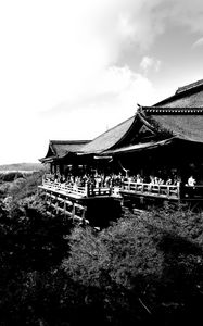 Preview wallpaper pagoda, building, asia, trees, bw