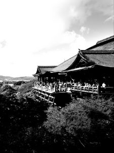 Preview wallpaper pagoda, building, asia, trees, bw