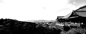 Preview wallpaper pagoda, building, asia, trees, bw