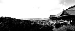 Preview wallpaper pagoda, building, asia, trees, bw