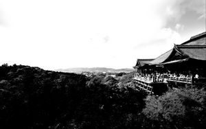 Preview wallpaper pagoda, building, asia, trees, bw