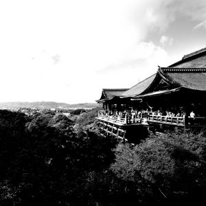 Preview wallpaper pagoda, building, asia, trees, bw