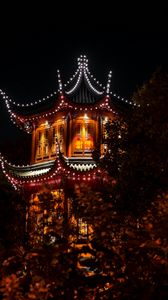 Preview wallpaper pagoda, building, lights, night