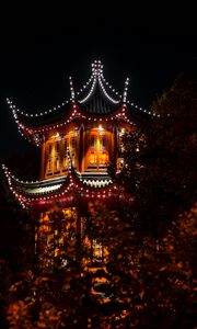 Preview wallpaper pagoda, building, lights, night