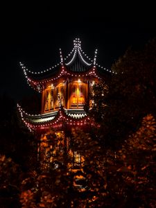 Preview wallpaper pagoda, building, lights, night