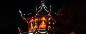 Preview wallpaper pagoda, building, lights, night