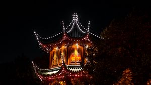 Preview wallpaper pagoda, building, lights, night