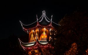 Preview wallpaper pagoda, building, lights, night