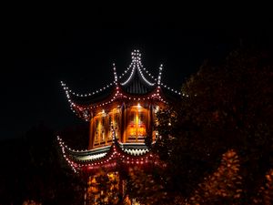 Preview wallpaper pagoda, building, lights, night