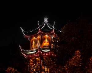 Preview wallpaper pagoda, building, lights, night