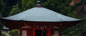 Preview wallpaper pagoda, building, pond, grass, japan, landscape