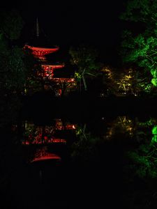 Preview wallpaper pagoda, building, reflection, pond, night