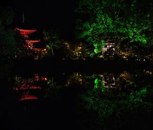 Preview wallpaper pagoda, building, reflection, pond, night