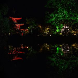 Preview wallpaper pagoda, building, reflection, pond, night