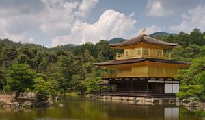 Preview wallpaper pagoda, building, river, reflection