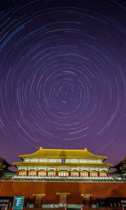 Preview wallpaper pagoda, building, starry sky, long exposure, circles