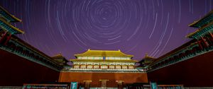 Preview wallpaper pagoda, building, starry sky, long exposure, circles