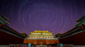 Preview wallpaper pagoda, building, starry sky, long exposure, circles