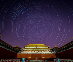 Preview wallpaper pagoda, building, starry sky, long exposure, circles