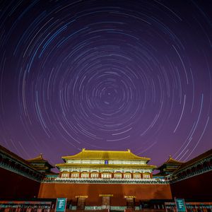 Preview wallpaper pagoda, building, starry sky, long exposure, circles