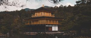 Preview wallpaper pagoda, building, temple, river, nature