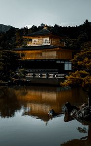 Preview wallpaper pagoda, building, temple, nature, river