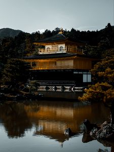 Preview wallpaper pagoda, building, temple, nature, river