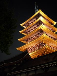 Preview wallpaper pagoda, buildings, glow, architecture