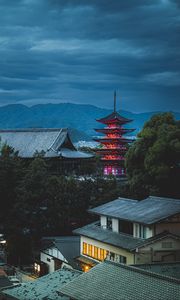 Preview wallpaper pagoda, houses, roofs, buildings, architecture, japan