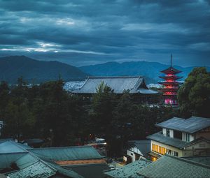 Preview wallpaper pagoda, houses, roofs, buildings, architecture, japan