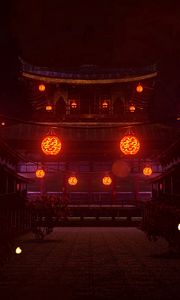 Preview wallpaper pagoda, lanterns, glow, dark, night