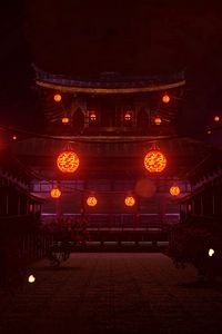 Preview wallpaper pagoda, lanterns, glow, dark, night