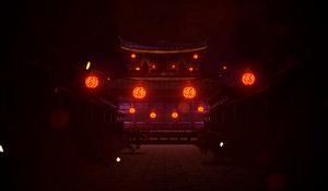 Preview wallpaper pagoda, lanterns, glow, dark, night