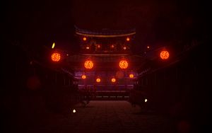 Preview wallpaper pagoda, lanterns, glow, dark, night